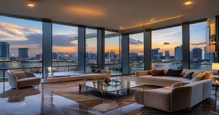 HCMC luxury apartment rental market 2026 — high-floor premium interior with skyline river view