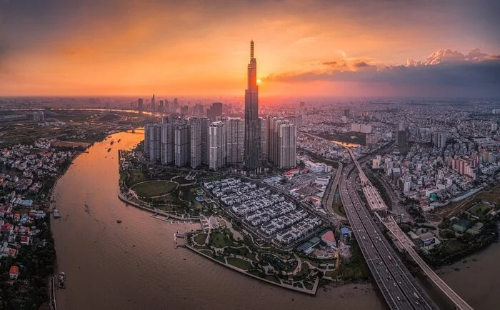 Landmark 81 and Vinhomes Central Park riverside park in Ho Chi Minh City