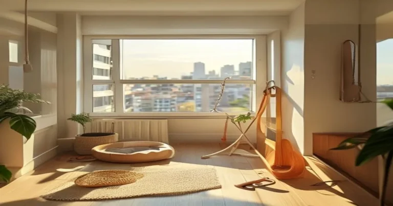Renting with pets in HCMC — pet-friendly apartment with pet bed, bowl and leash by the window