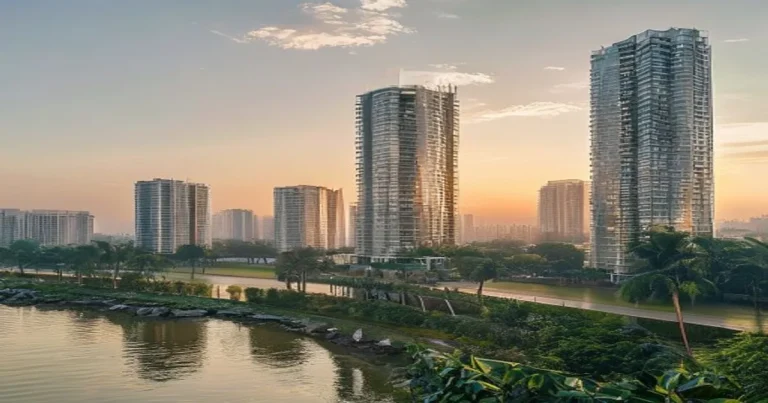 Binh Thanh apartment rental market 2026 — riverside towers and green park at golden hour