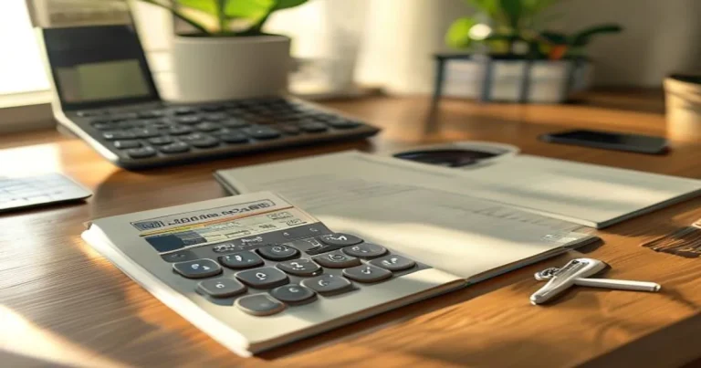 How to save on rent in HCMC — calculator, dong notes, key and budgeting notebook on a desk