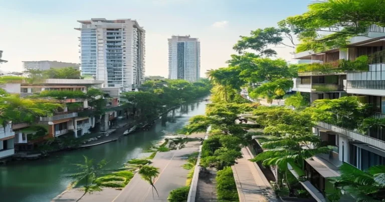 Leafy Thao Dien neighbourhood with apartment towers near international schools in HCMC