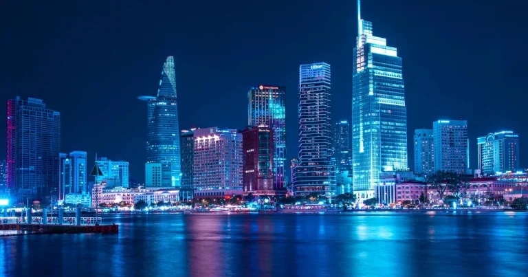 New apartments in Central HCMC — District 1 skyline along the Saigon River
