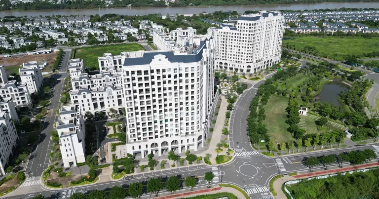 Aerial view of Thao Dien and An Phu apartment areas by the Saigon River in HCMC