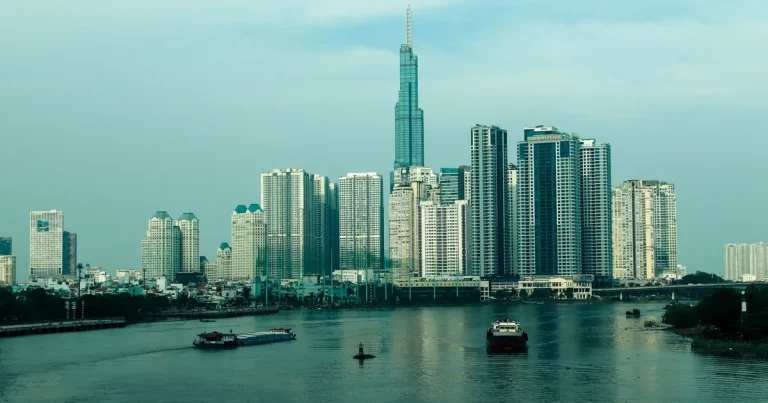 Vinhomes Central Park and Saigon Pearl riverside towers in Binh Thanh HCMC